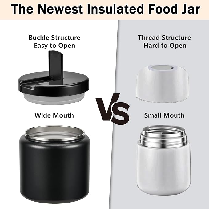 26oz Kids Thermos for Hot Food, Insulated Vacuum Food Jar with Buckle Lid, Stainless Steel Wide Mouth Leak Proof Insulated Lunch Container for School Picnic Travel, Black-CubbioJoy