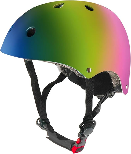 Adjustable Color Gradient Skateboard Helmet for 3-5-8-14+Ages【Toddler Kids Youth Adult】 Girls Boys Woman.Bike Helmet for Multi-Sports Cycling Bicycle Scooter Inline Roller Skate Rollerblading-CubbioJoy