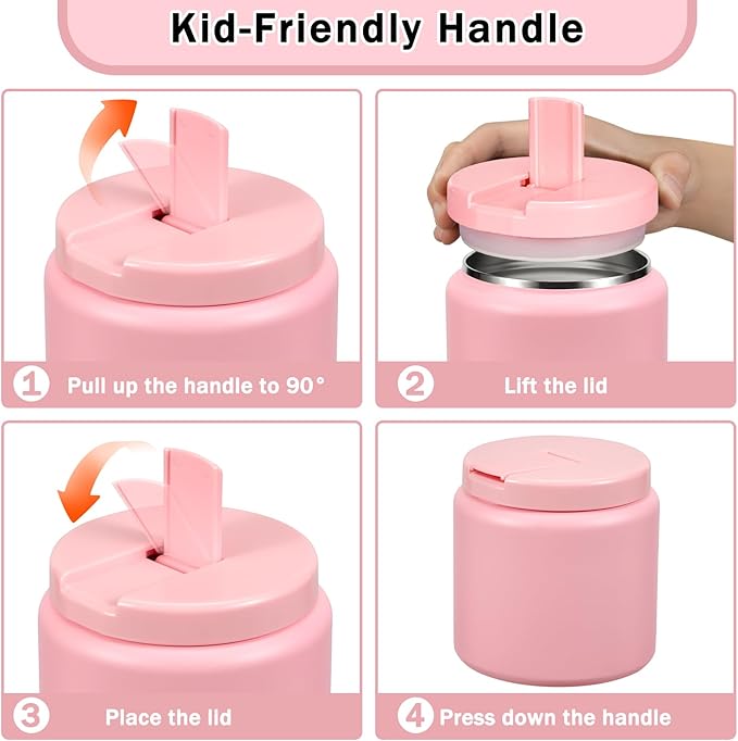 26oz Kids Thermos for Hot Food, Insulated Vacuum Food Jar with Buckle Lid, Stainless Steel Wide Mouth Leak Proof Insulated Lunch Container for School Picnic Travel, Pink-CubbioJoy
