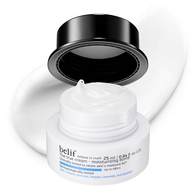 belif Moisturizing Bomb – Daily Ceramide Moisturizer with Peptide & Squalane, 48hr Hydration & Anti-Aging Cream, Milky & Lightweight, Restores Skin Barrier, Korean Skincare, 0.84 fl oz (25ml)-CubbioJoy