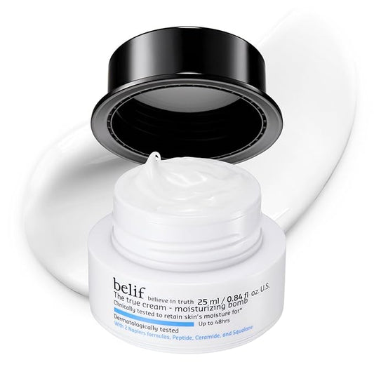 belif Moisturizing Bomb – Daily Ceramide Moisturizer with Peptide & Squalane, 48hr Hydration & Anti-Aging Cream, Milky & Lightweight, Restores Skin Barrier, Korean Skincare, 0.84 fl oz (25ml)-CubbioJoy