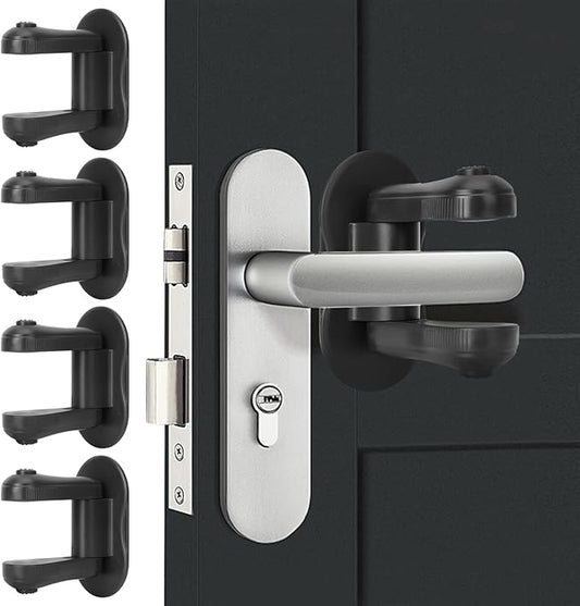 Child Proof Door Lever Lock, 4 Pack Door Locks for Kids Safety, Door Knob Child Proof, Baby Proofing, 3M Adhesive, Door Handle Child Proof, Baby Safety Locks for Toddlers (Black)-CubbioJoy