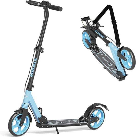 Kick Scooter for Kids Teens & Adults, 4 Adjustable Heights, 8IN All Terrain Big Wheels, Dual Brakes & Dual Suspension, Foldable and Lightweight, Gifts for Girls Boys-CubbioJoy