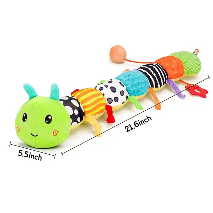 Baby Sensory Toy 0-6 Month Music Animal Stuffed Plush Caterpillar Toy for Infant 0-3-6 Month Tummy Time with Baby Mirror Crinkle Rattle for 6-12 Month Carseat Toys for Newborn Boys Girls Shower 1-CubbioJoy
