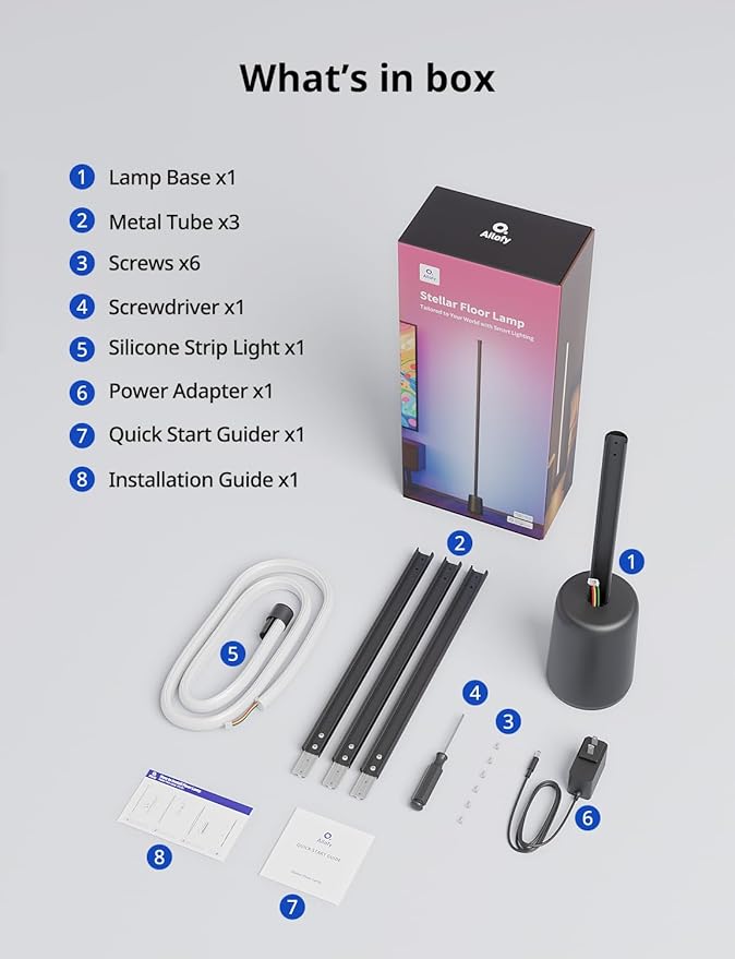 Ailofy Corner Floor Lamp, 1500lm RGBW Corner Lamp Work with Alexa & Google Assistant, 16 Million DIY Colors, Sync with Music, App Control, Modern LED Floor Lamp for Living Room & Bedroom, Black-CubbioJoy