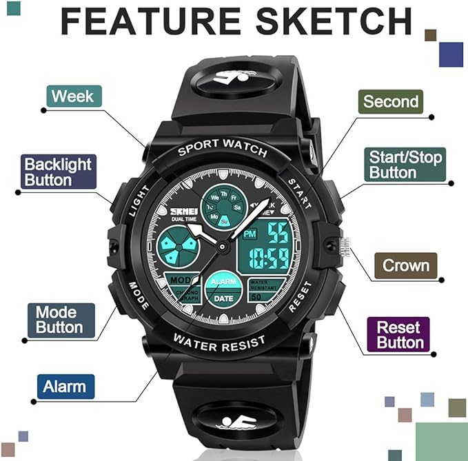 ATIMO LED Multi Function Waterproof Watch for Kids - Kids Gifts-CubbioJoy