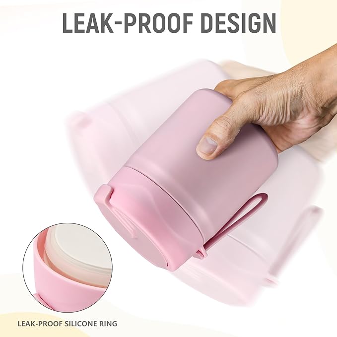 17oz Soup Thermo for Hot Food Kids Insulated Vacuum Food Jar with Stainless Steel Spoon Wide Mouth Thermo Leakproof Lunch Food Container Kids Hot Lunch Box (Pink)-CubbioJoy