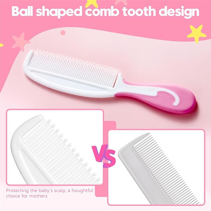 Baby Hair Brush and Comb Sets, New Born Baby Hair Brushes, Perfect Baby Registry Gift for Newborns(Pink)-CubbioJoy