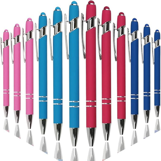 Ballpoint Pen with Stylus Tip, Soft Touch Click Metal Pen, 1.0mm Medium Point, Black Ink, 12 Count(4 Colors)-CubbioJoy