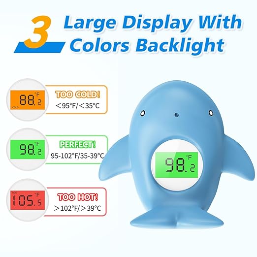 Baby Bath Thermometer, Infant Digital Water Thermometer Safety with 3 Color Backlit and Temperature Warning, Room Thermometers Floating Toy for Infant, Toddler, Bathtub, Swimming Pool (Light Blue)-CubbioJoy