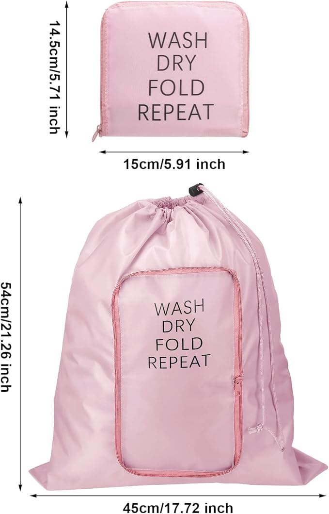 2 Pcs Travel Laundry Bag Washable Dirty Clothes Bag with Drawstring and Zipper for Suitcase, 22 x 18 Inch (Pink, Black,Classic)-CubbioJoy