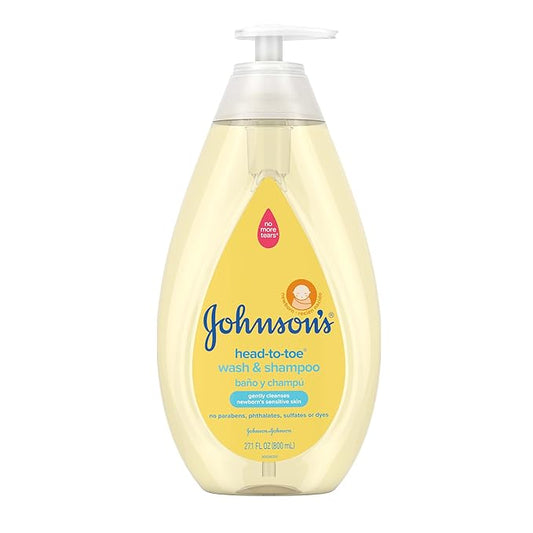 Johnson's Head-to-Toe Gentle Tear-Free Baby & Newborn Wash & Shampoo, Sulfate-, Paraben- Phthalate- & Dye-Free, Hypoallergenic Wash for Sensitive Skin & Hair, 27.1 fl. Oz-CubbioJoy