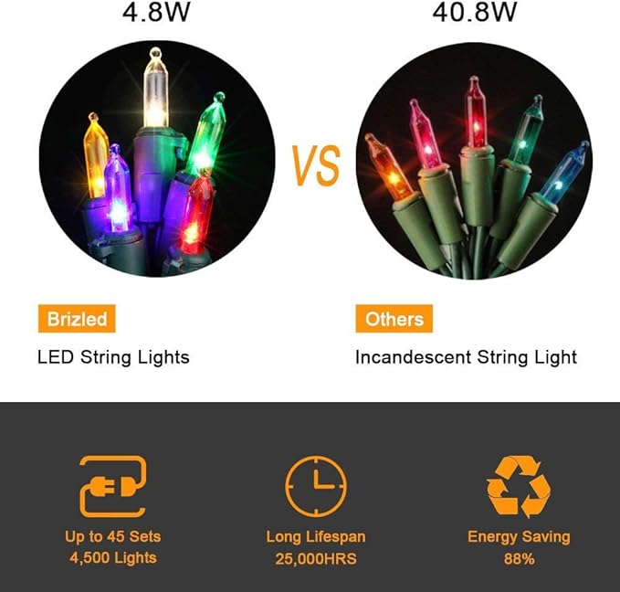 Brizled 4 Pack Color Christmas Lights, 33ft 100 LED Christmas String Lights, 120V UL Certified Multicolor Xmas Tree Light Plugin Mini Xmas Light for Indoor Outdoor Tree Party Home Wedding Decorations-CubbioJoy