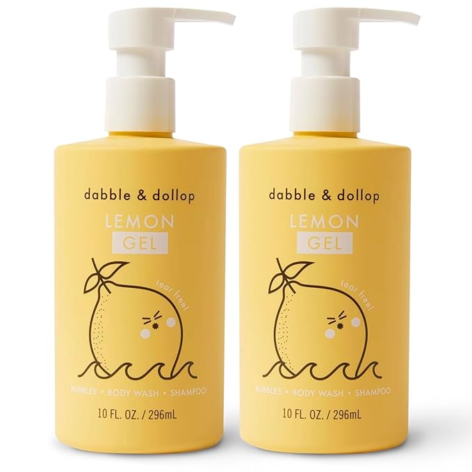 Dabble & Dollop Lemon Body Wash & Shampoo – 3-in-1 Natural Bubble Bath for Kids, Made in USA, No Parabens or Sulfates, Vegan, Gluten-Free, Tear-Free (10oz, Pack of 2)-CubbioJoy