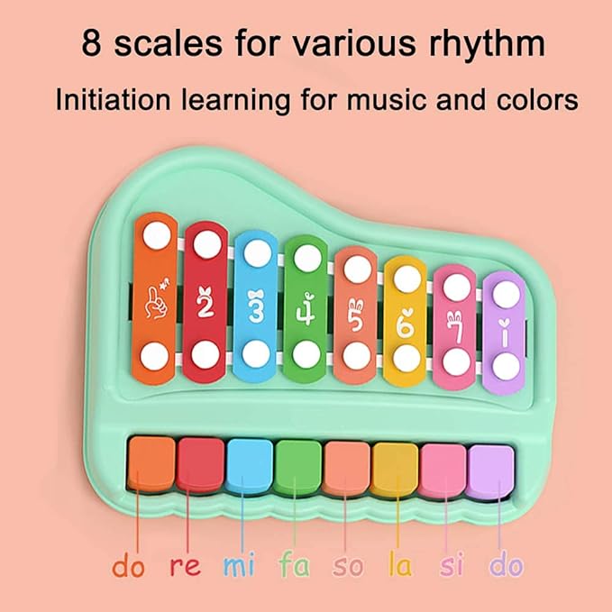 2 in 1 Baby Piano Xylophone for Toddlers 1-3 Years Old, 8 Multicolored Key Keyboard Baby Xylophone Piano, Preschool Educational Musical Learning Instruments Toy for Baby Kids Girls Boys-CubbioJoy