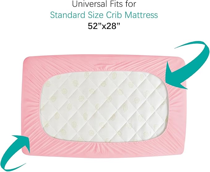 Crib Mattress Protector Waterproof Crib Sheets Fitted 2 Pack Toddler Mattress Pad Cover Improved Thickness Machine Washable 52" x 28" Pink Quilted-CubbioJoy