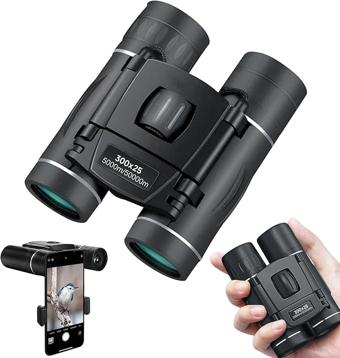 300x25 Binoculars for Adults and Kids, High Powered Mini Pocket Binoculars with Phone Adapter, Waterproof Compact Telescope for Bird Watching, Hunting, Concert, Theater, Opera, Traveling, Sightseeing-CubbioJoy