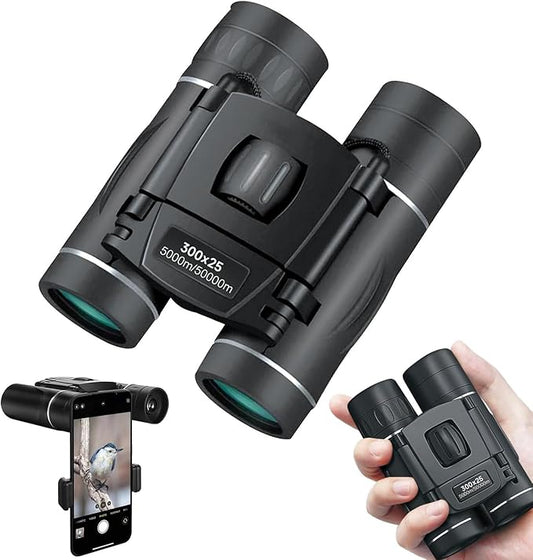300x25 Binoculars for Adults and Kids, High Powered Mini Pocket Binoculars with Phone Adapter, Waterproof Compact Telescope for Bird Watching, Hunting, Concert, Theater, Opera, Traveling, Sightseeing-CubbioJoy