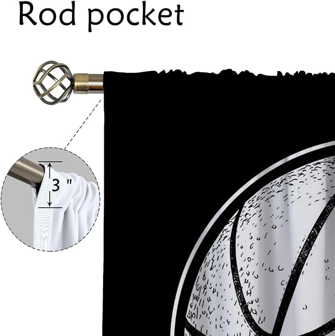 Basketball Blackout Curtains for Boy Girl Room Darkening Decor,Sport Theme and White Motto Dark Background Bedroom Living Room Home Rod Pocket Thermal Insulated Window Curtain/Drapes Panel,84x63 Inch…-CubbioJoy