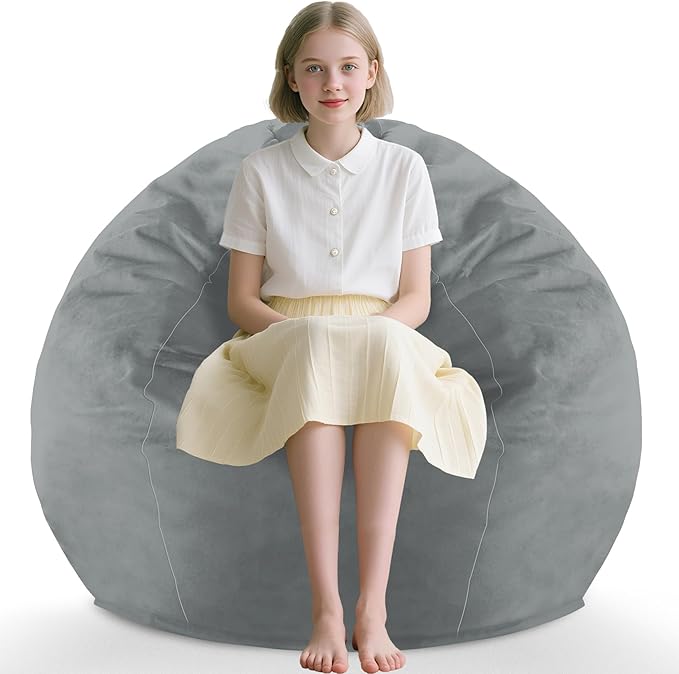 2FT Bean Bag Chair, Comfy Bean Bag Chairs with Memory Foam Filled, Fluffy Beanbag Sofa with Dutch Velvet Cover, Teardrop BeanBag Chairs for Living Room, Playroom - Light Grey-CubbioJoy