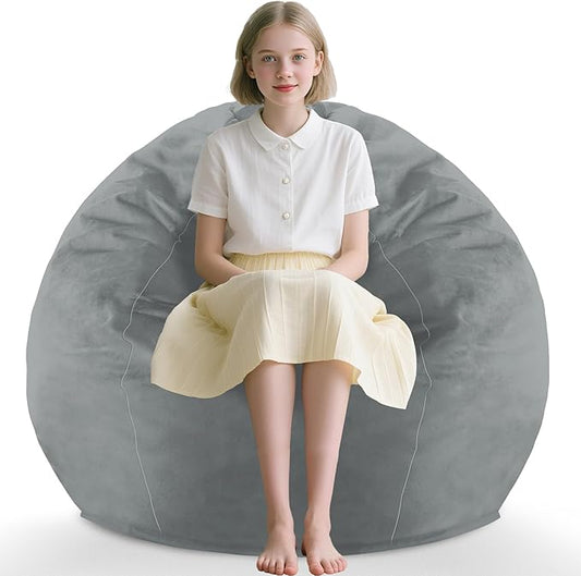 2FT Bean Bag Chair, Comfy Bean Bag Chairs with Memory Foam Filled, Fluffy Beanbag Sofa with Dutch Velvet Cover, Teardrop BeanBag Chairs for Living Room, Playroom - Light Grey-CubbioJoy