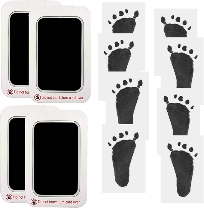 Baby Footprint and Handprint Kit, 4 Black Inkless Print Pads + 8 Imprint Cards, Dog Paw Print Kit Clean Touch Ink Pad Perfect Keepsake Gift for Newborns and Pets Printing Touch Imprints-CubbioJoy