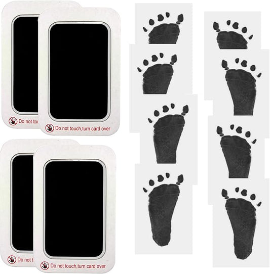 Baby Footprint and Handprint Kit, 4 Black Inkless Print Pads + 8 Imprint Cards, Dog Paw Print Kit Clean Touch Ink Pad Perfect Keepsake Gift for Newborns and Pets Printing Touch Imprints-CubbioJoy