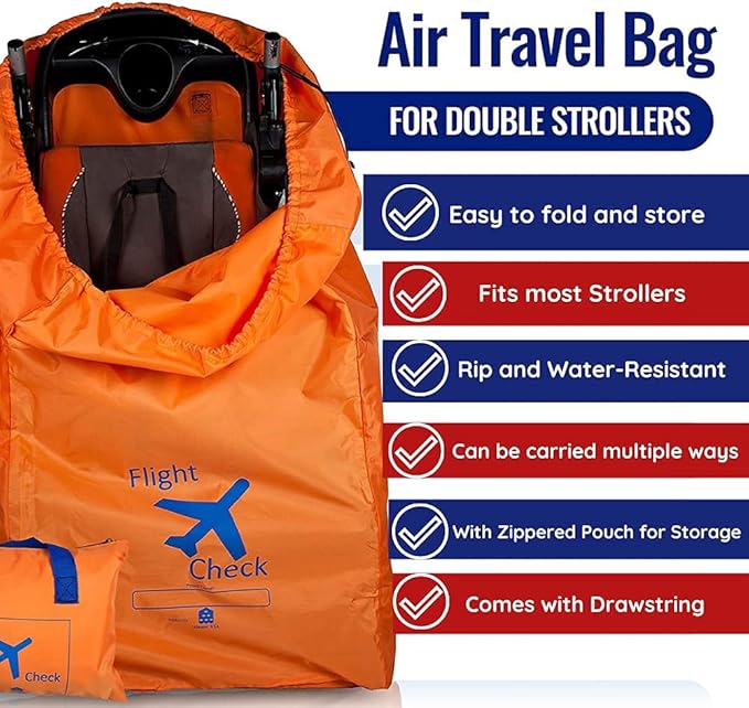 Alnoor USA Gate Check Bag for Single & Double Stroller Travel Bag for Air Plane | Extra Large & Ultra Durable - Includes Padded Shoulder Straps for Comfort & Durability With Pouch – Bonus E-Book-CubbioJoy