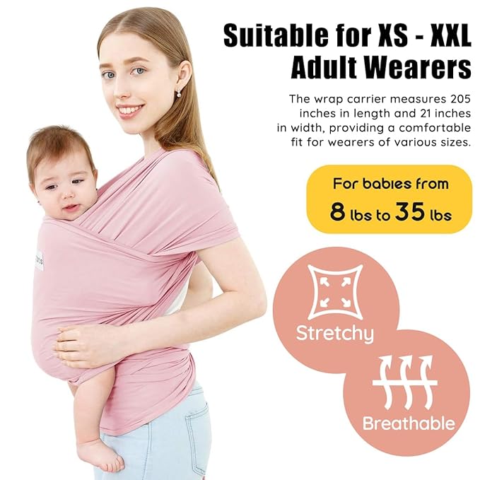 Acrabros Baby Wrap Carrier,Hands Free Baby Carrier Sling,Lightweight,Breathable,Softness,Perfect for Newborn Infants and Babies Shower Gift,Pink-CubbioJoy