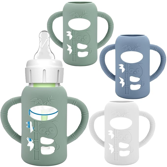 3 Pack Silicone Sleeves for Dr. Brown's Glass Baby Bottles - Drop Protection Baby Bottle Sleeves,Compatible with Dr. Brown's Newborn Glass Bottles,with Silicone Handles,4 oz-CubbioJoy