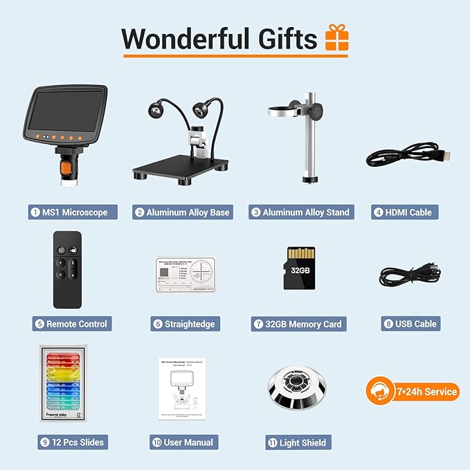 Digital Microscope with 7" LCD Screen,1500X Magnification Soldering Microscope with HDMI,Coin Microscope with 12MP Image Sensor,Windows/Mac/TV Compatible（32GB Card）-CubbioJoy