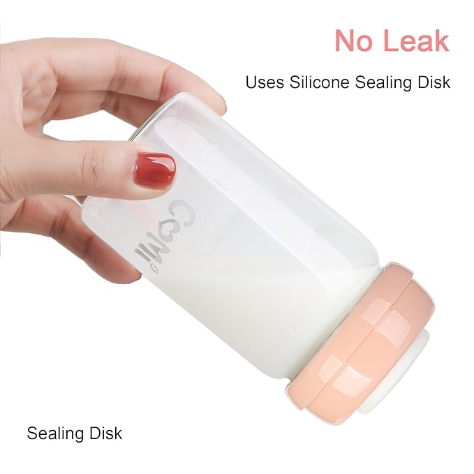 COMI Wide Neck Glass Breastmilk Collection n Storage Bottle, 6oz with Screw Ring Sealing Disk; Re-markable Sealing Disc. BPA Free, Fits Breast Pumps & Nipples (Pink Lids)-CubbioJoy