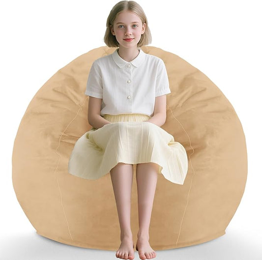 2FT Bean Bag Chair, Comfy Bean Bag Chairs with Memory Foam Filled, Fluffy Beanbag Sofa with Dutch Velvet Cover, Teardrop BeanBag Chairs for Living Room, Playroom - Khaki-CubbioJoy