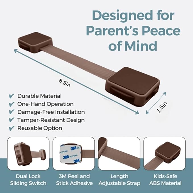 Cabinet Locks Baby Proofing (6-Pack Brown) - Child Proof Cabinet Locks, No Drilling, Easy Installation, Adjustable & Reusable, Drawer Locks Baby Proofing-CubbioJoy