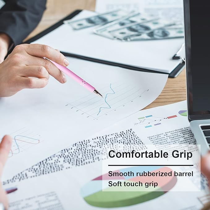 Ballpoint Pen with Stylus Tip, Soft Touch Click Metal Pen, 1.0mm Medium Point, Black Ink, 12 Count(Light Purple)-CubbioJoy