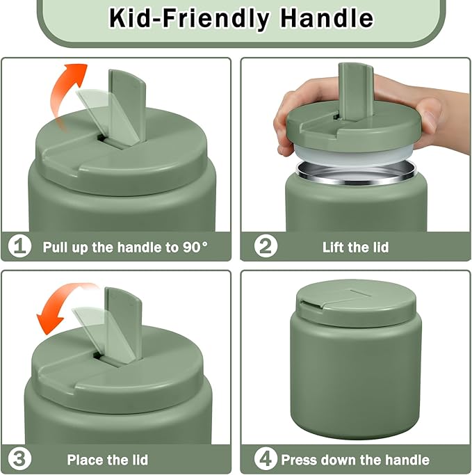 26oz Kids Jar for Hot Food, Insulated Vacuum Food Jar with Buckle Lid, Stainless Steel Wide Mouth Leak Proof Insulated Lunch Container for School Picnic Travel, Green-CubbioJoy