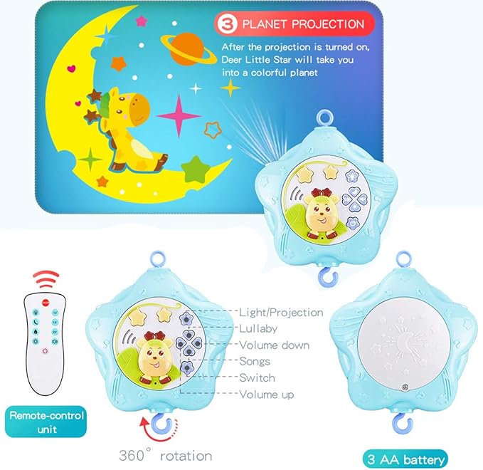 Baby Mobile for Crib with Musicial and Lights, Remote and Projection. Pack and Play Toys for Ages 0+ Months (Pink-Bee)-CubbioJoy