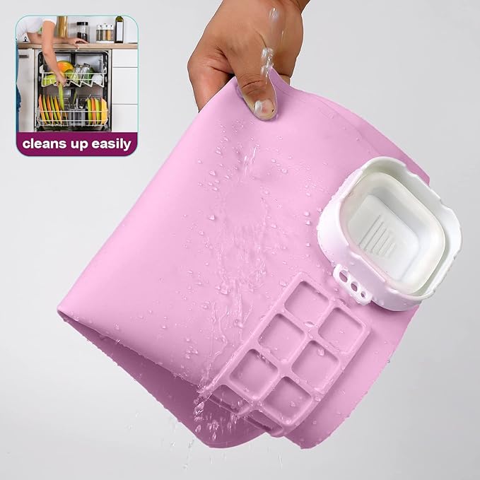 AWOKE Silicone Painting Mat for Table Protection - 20"X16" Washable Art Mat with 1 Water Cup for Kids - Craft Mat has 12 Color Dividers - 2 Paint Palettes (Pink), Toddler Activities, Girl Boy Gifts-CubbioJoy