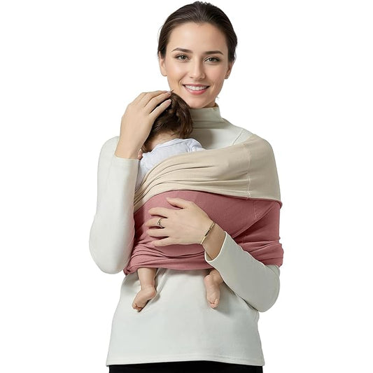 Baby Wrap Carrier, Lightweight Baby Wearing Wraps for Newborn and Infant, Soft Swaddle Holder Carrier, Cozy Baby Sling 7-35 lbs Cream+Pink-CubbioJoy