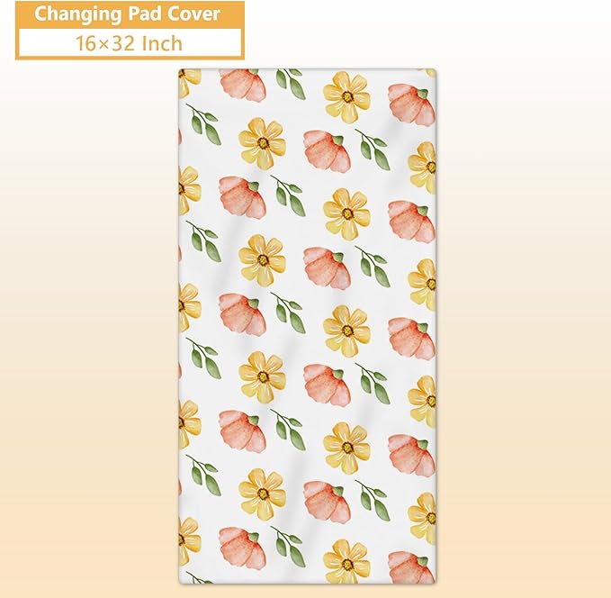 Custom Baby Bedding Set - 5 Pcs Customized Nursery Bedding Set with Name - Comfortable Double Layer Crib Sets for Girls Boys - Personalized Gifts for Toddler Infant New Parents - Orange Flowers-CubbioJoy