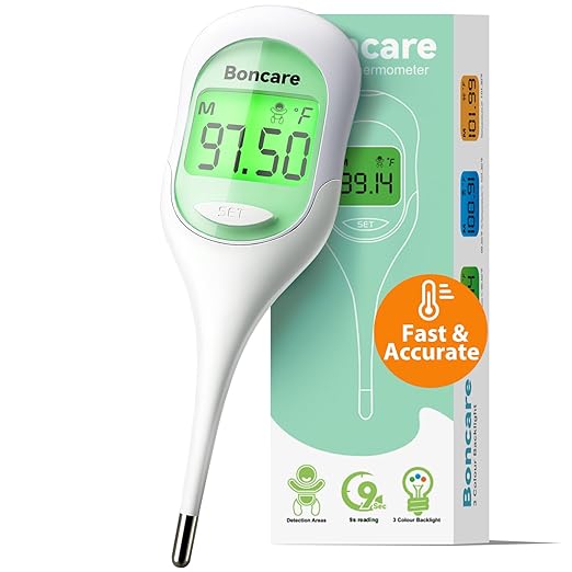 Boncare 9 Seconds Basal Body Thermometer for Ovulation, Oral Thermometer for Adults and Kids - Accurate Rectal Thermometer, with Fever Alarm and Large Display (Light Green)-CubbioJoy