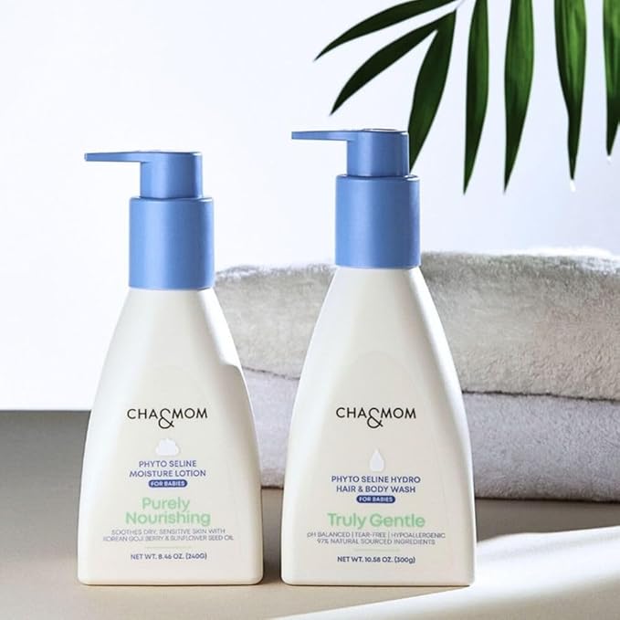 Cha&Mom Head-to-toe Korean Baby Skincare - Hypoallergenic, Plant Based, and Natural Hair & Body Wash, 10.58oz-CubbioJoy