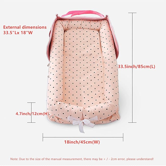 Baby Lounger for Newborn Portable Bag,Baby Nest Play Gym mat with Strap,Newborn Lounger Adjustable Size & Inner Zipper Lengthen Space to 24 Months(Pink Polka Dots)-CubbioJoy