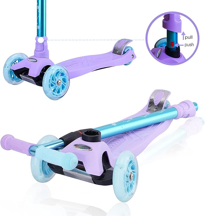3 Wheel Scooter for Kids Ages 6-12,Kids Scooter with Light Up Wheels, Sturdy Deck Design, and 4 Height Adjustable Suitable for Kid Ages 3-12-CubbioJoy