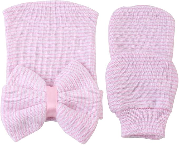 Baby Caps and Mittens Newborn Hospital Beanie Hats No Scratch Gloves Soft Babies Gift Set for Boys Girls-CubbioJoy