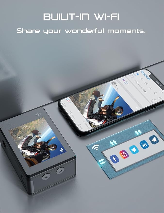 Action Cameras 4K 40M Waterproof Underwater Camera for Snorkeling, EIS Camcorder WiFi 170 Wide Angle Dual Screen Vlog Camera Sports Body Cam Mini(Charger, Remote Control and Helmet Accessories)-CubbioJoy