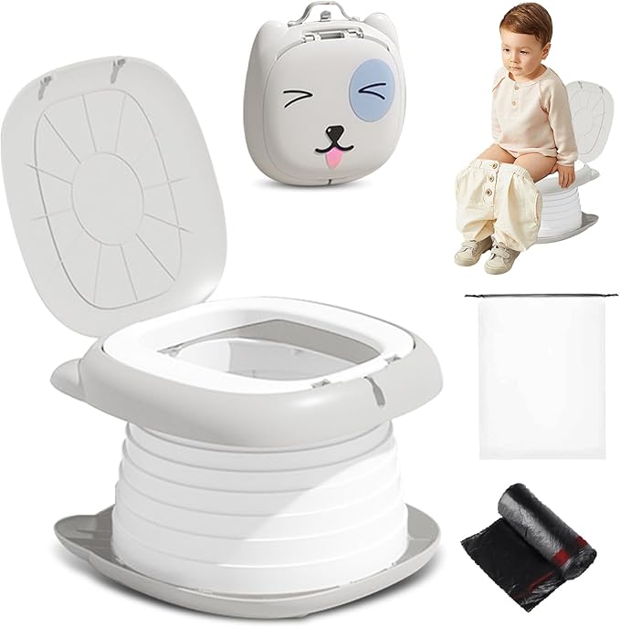 2025 Upgraded Portable Potty Training, Travel Potty for Toddler, portable toilet for kids Foldable, Apply to Seat Emergency Toilet for Camping, Outdoor,Car, Indoor(white Gray)-CubbioJoy