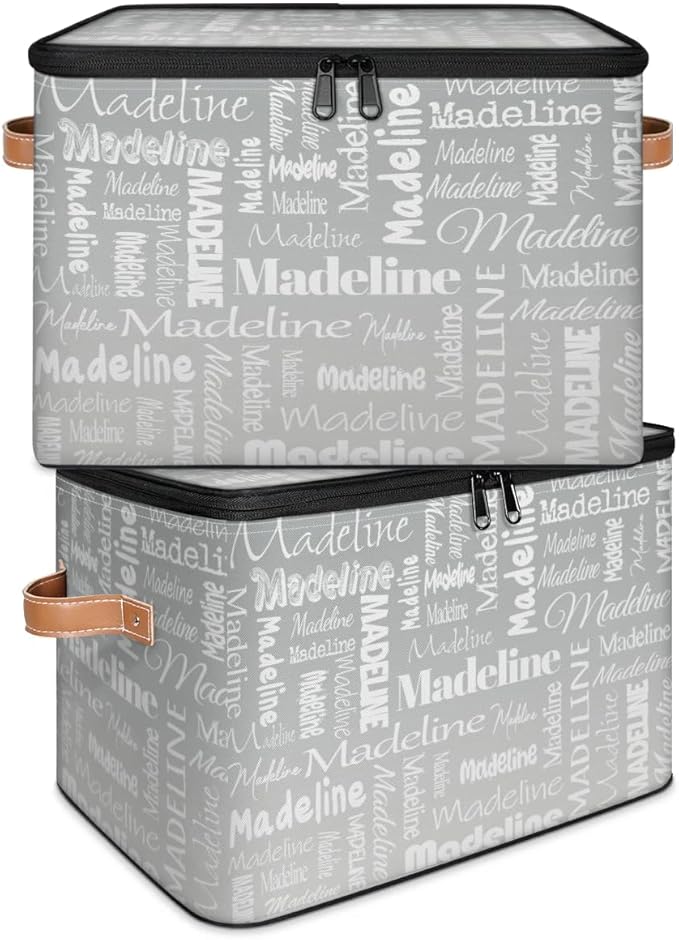 Custom Storage Basket with Name, Personalized Storage Bins with Zipper Lid, Foldable Fabric Storage Box Large capacity with Handle Grey-CubbioJoy