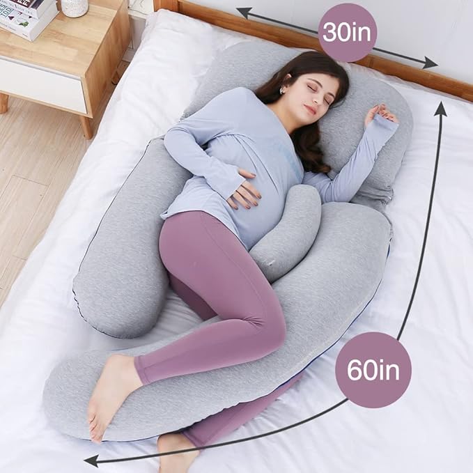 AS AWESLING 60in Full Body Pillow | Nursing, Maternity and Pregnancy Pillow | Extra Large U Shape Pillows with Detachable Side, Separate Support Pillow and Removable Cover (Velvet and Jersey Grey)-CubbioJoy