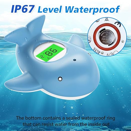 Baby Bath Thermometer, Infant Digital Water Thermometer Safety with 3 Color Backlit and Temperature Warning, Room Thermometers Floating Toy for Infant, Toddler, Bathtub, Swimming Pool (Light Blue)-CubbioJoy